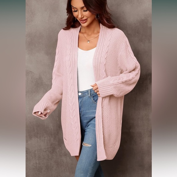❤️SOLD LOCALLY❤️ Women's Cable Knit Open Front Cardigan - Pink S - Picture 3 of 9